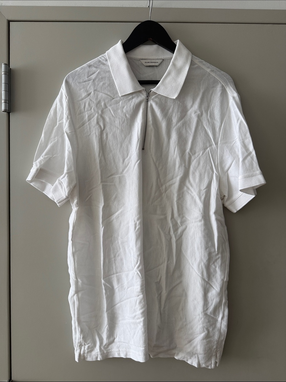 Club Monaco White Short-Sleeve Zip Polo